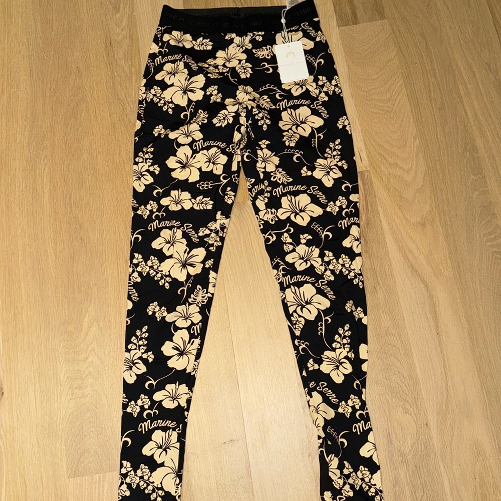 Marine Serre Black & Cream Floral Logo Leggings